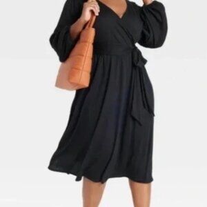 Women's Plus Size Balloon Long Sleeve Wrap Dress - Ava & Viv™ Black 3X